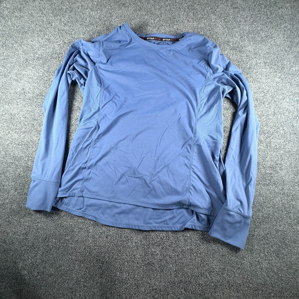Spyder Active Shirt Womens XL Blue Thumb Hole Sleeve Pocket Performance Athletic